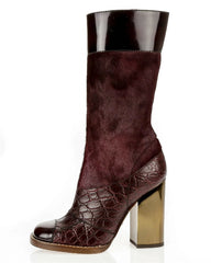 Dolce & Gabbana Bordeaux Calf Hair Crocodile Leather Cap Toe Boots