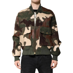 Camouflage jacket worn by a person on a white background