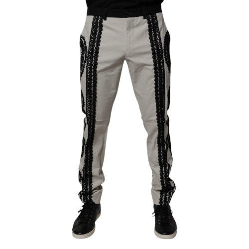 Gray pants with black stripes on a white background