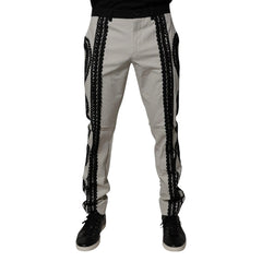 Gray pants with black stripes on a white background