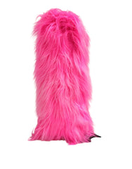 Pink furry boot cover on a white background