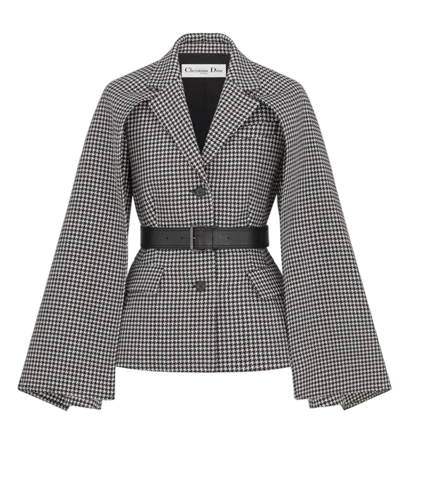 A structured gray double-breasted blazer with peak lapels and a double-breasted button closure, shown against a plain white background with a black text label at the bottom.