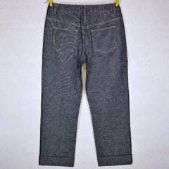 Pair of dark blue jeans on a white background