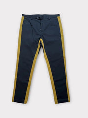 Black pants with yellow stripes on a white background