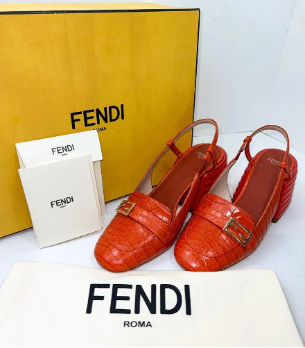 Fendi FF Buckle Croc Effect Slingback Pumps