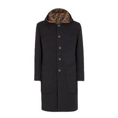 Fendi FF Men's Monogram Print Reversible Wool Hooded Coat