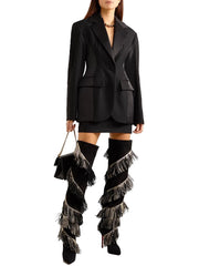 Christian Louboutin Bolcheva 120 Black Gold Fringe Thigh High Boot