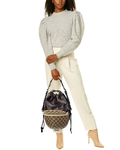 Gucci Equestrian GG Canvas Leather Shoulder Bag