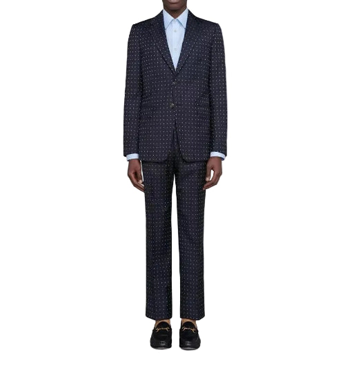 Gucci Men's Blue GG Logo Wool 2 Piece Pant Suit