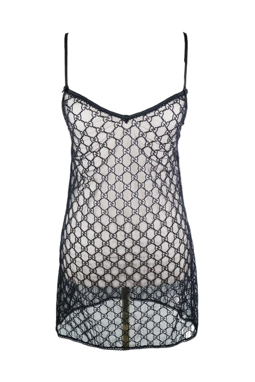 Gucci X Tom Ford 90s GG Monogram Sheer Lingerie Black Slip Dress