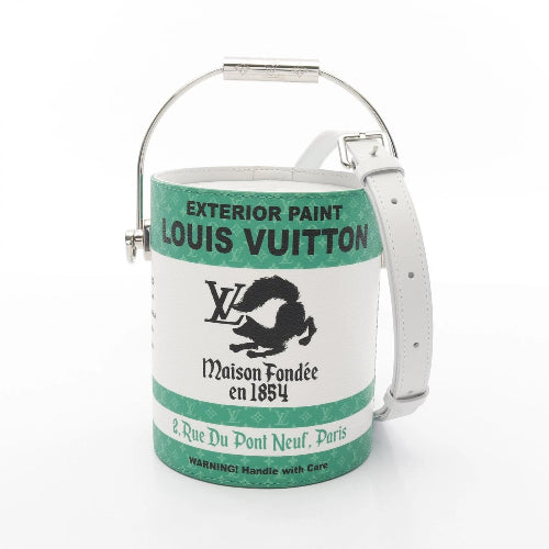Louis Vuitton handbag designed like a paint can with green label