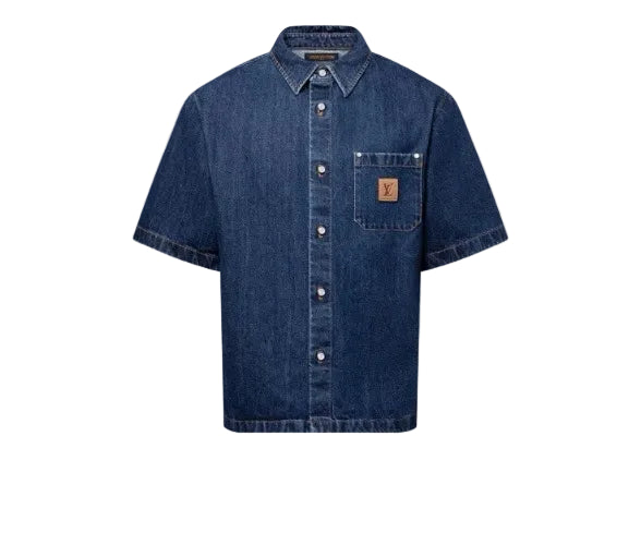 Louis Vuitton denim shirt on a website with product details and purchase options.