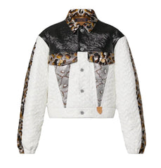 Multicolored jacket with leopard print details on a white background
