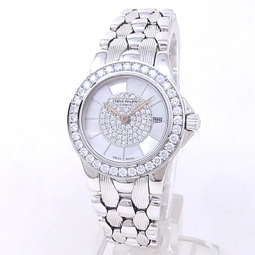 Patek Philippe Neptune 18k White Gold Mother Pearl Ladies Watch 4881/110G