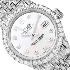 Rolex Datejust 26mm Diamond Pave Jubilee Band Diamond Bezel Pearl Dial Watch