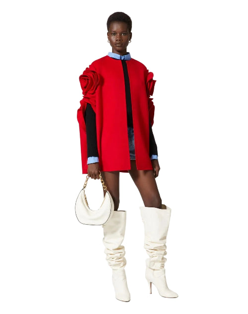 Valentino Compact Drap Rose-Appliqué Cape - BNWT