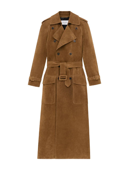 Brown trench coat on a white background