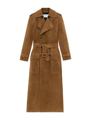 Brown trench coat on a white background
