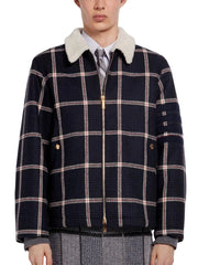 Thom Browne Men's Prince Of Wales Wool Twill Shearling Lined Jacket
