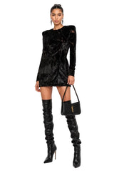 SAINT LAURENT YSL Black Draped Burnout Velvet Silk Mini Dress