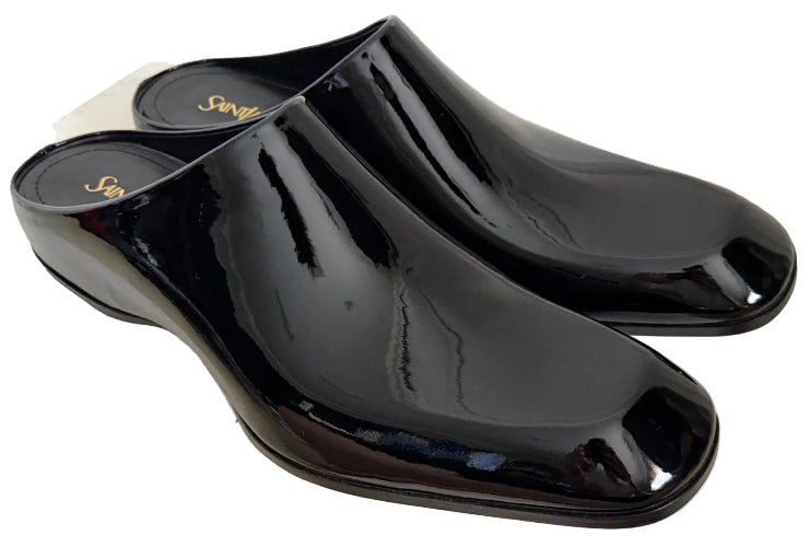 Saint Laurent YSL Quentin Black Patent Backless Mule Loafers