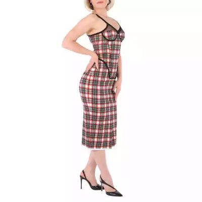 Burberry Bright Red Check Stretch Jersey Corset Dress,