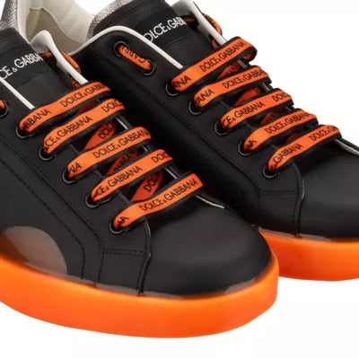 DOLCE & GABBANA DG Logo Man Sneaker Shoes PORTOFINO Black Neon Orange Silver