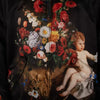 DOLCE & GABBANA Oversize Baroque Angel Flower Print Stuffed Bomber Jacket Black