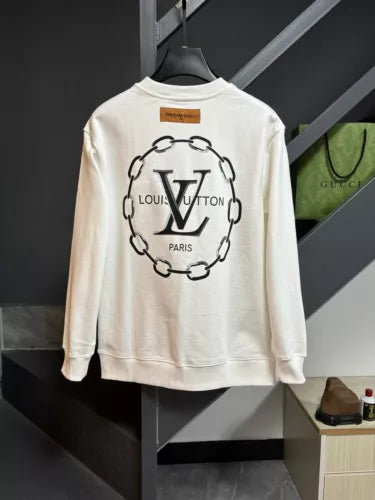 New Men‘s LV Big Logo Casual White/Black Long Sleeve T-shirt size L/M