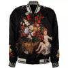 DOLCE & GABBANA Oversize Baroque Angel Flower Print Stuffed Bomber Jacket Black