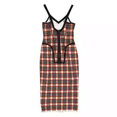 Burberry Bright Red Check Stretch Jersey Corset Dress,