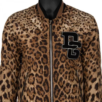 DOLCE & GABBANA Leopard Print Quilted Bomber Jacket