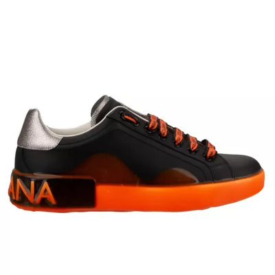 DOLCE & GABBANA DG Logo Man Sneaker Shoes PORTOFINO Black Neon Orange Silver