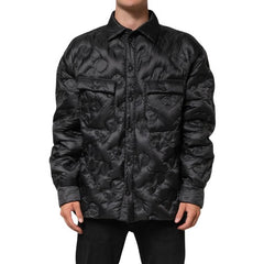 Black quilted jacket with pattern on a white background