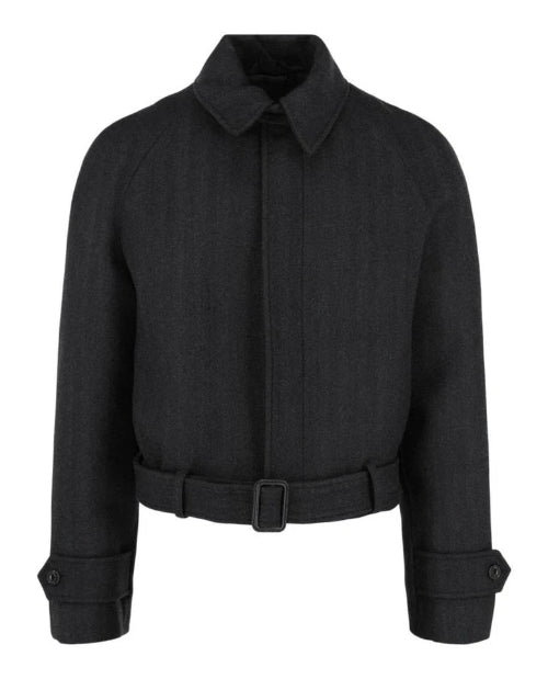 Black jacket with a belt on a white background