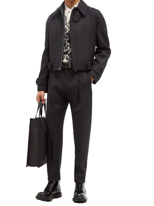 Alexander MCQUEEN Cropped Herringbone-Tweed Wool Jacket Grey
