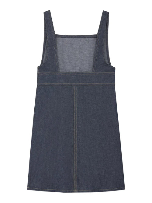 Denim pinafore dress on a white background