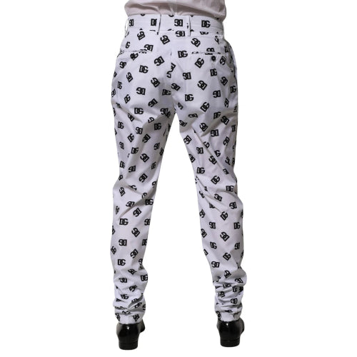 White pants with black pattern on a white background