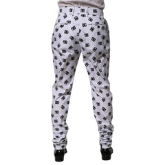 White pants with black pattern on a white background