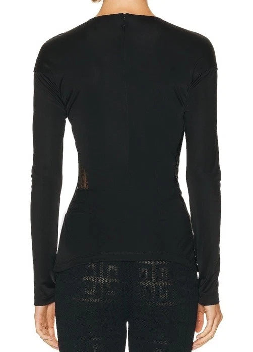 Black long-sleeve athletic top on a white background