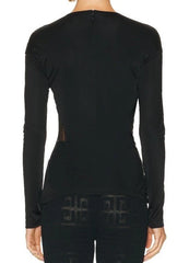 Black long-sleeve athletic top on a white background
