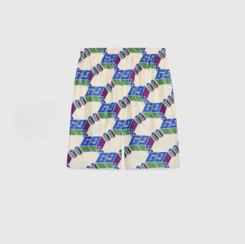 Shorts with geometric pattern on a light gray background