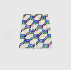 Shorts with geometric pattern on a light gray background