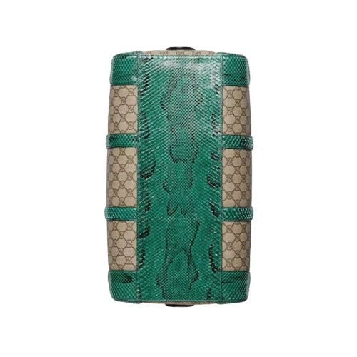 Green and beige patterned case on a white background