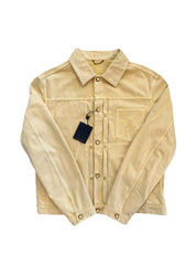 Beige jacket with a tag on a white background