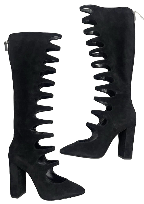Yves Saint Laurent YSL Cut-out Suede Knee High Boots