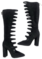 Yves Saint Laurent YSL Cut-out Suede Knee High Boots