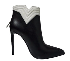 Yves Saint Laurent YSL Nero/Porcellana Leather Pointed-Toe Ankle Boots