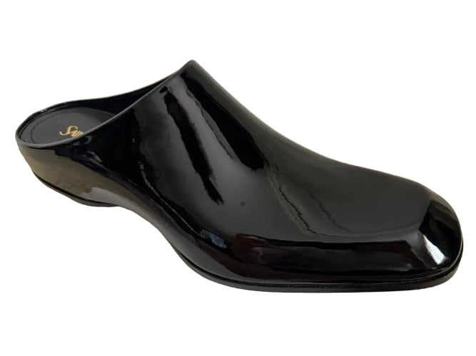 Saint Laurent YSL Quentin Black Patent Backless Mule Loafers