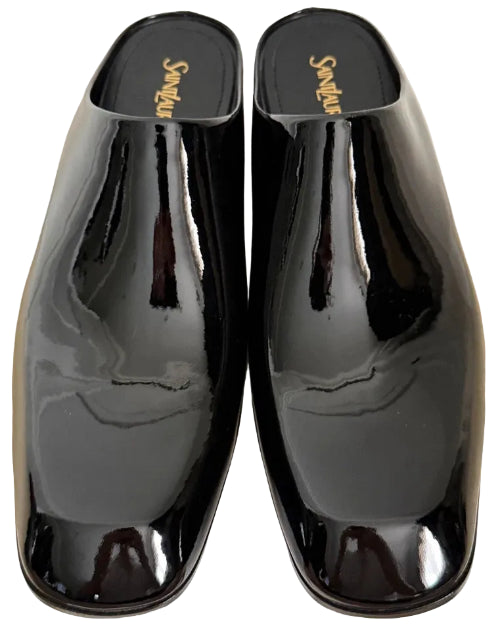Saint Laurent YSL Quentin Black Patent Backless Mule Loafers